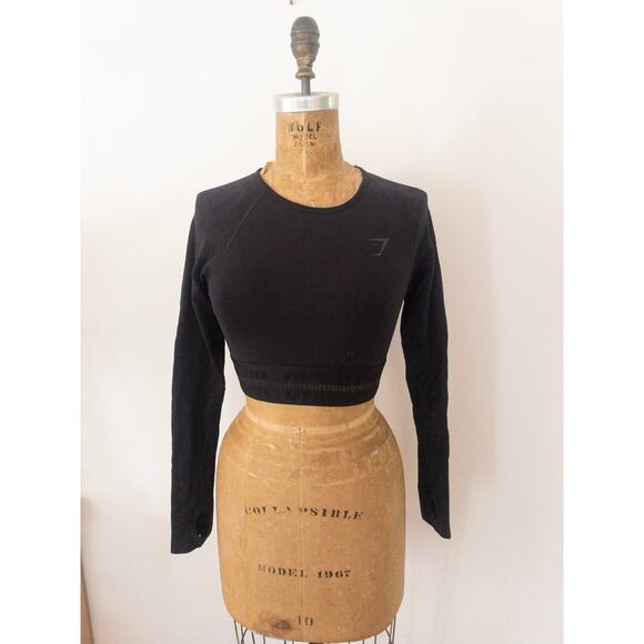 Gymshark Jackets & Blazers - Gymshark Women's Vision Long Sleeve Crop Top Black Thumb Holes Size Medium